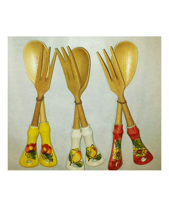 coppia mestoli con manico di legno 