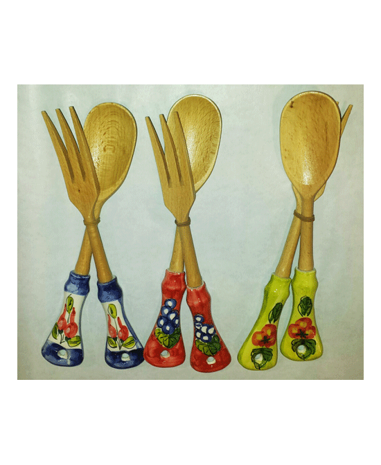 coppia mestoli con manico di legno 