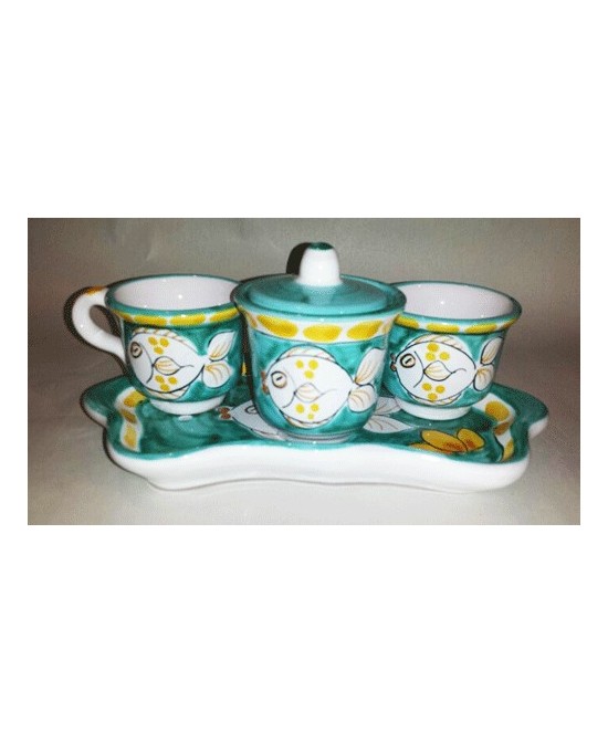 Coffee service with two cups and sugar bowl