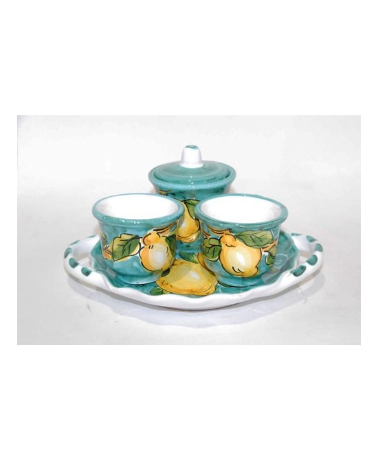 Coffee service with two cups and sugar bowl