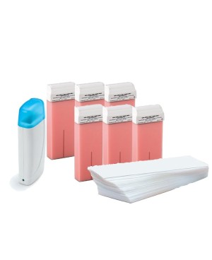 Body epilation - Kit wax heater for roller + epilating strips + 6PZ professional roller wax refill