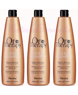 3x Shampoo Capelli Illuminante con Olio di Argan Oro Puro - Fanola Oro Therapy - 1000 ml