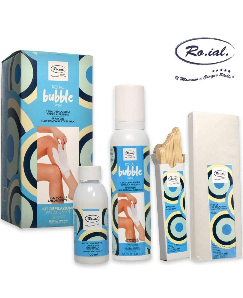 Kit cera depilatoria Viso-Corpo spray a freddo bubble wax clorofilla "pelli sensibili"