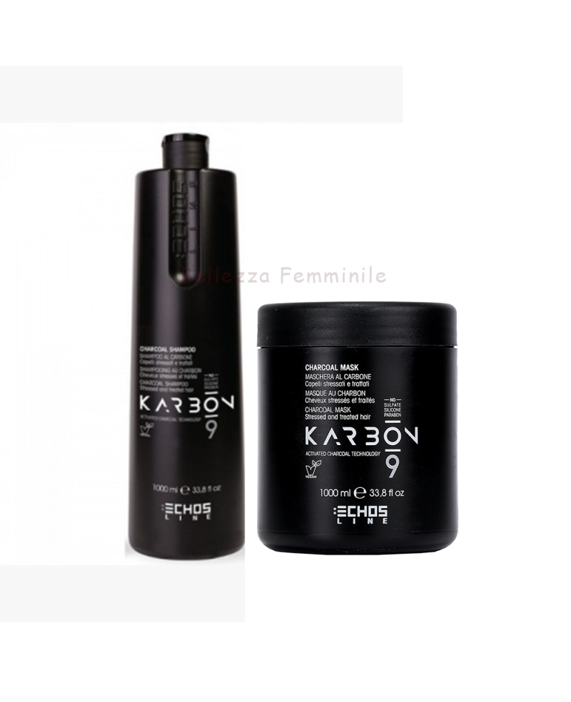 Karbon 9 Charcoal Shampoo and Mask 1000ml for stressed and treated hair Echosline